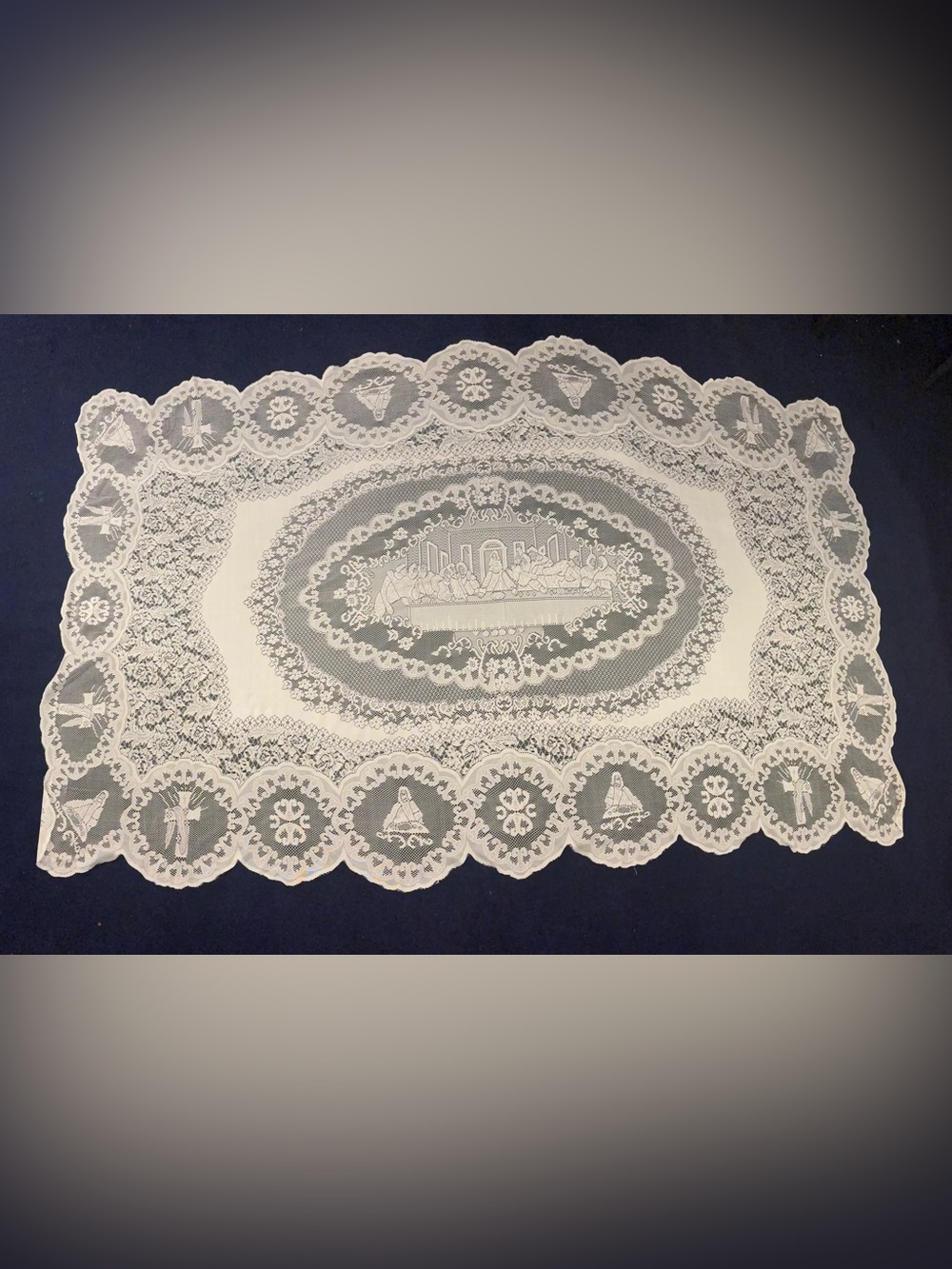 Interiors By Design Last Supper Scalloped Laced Table Cloth Runner 60” X 96”